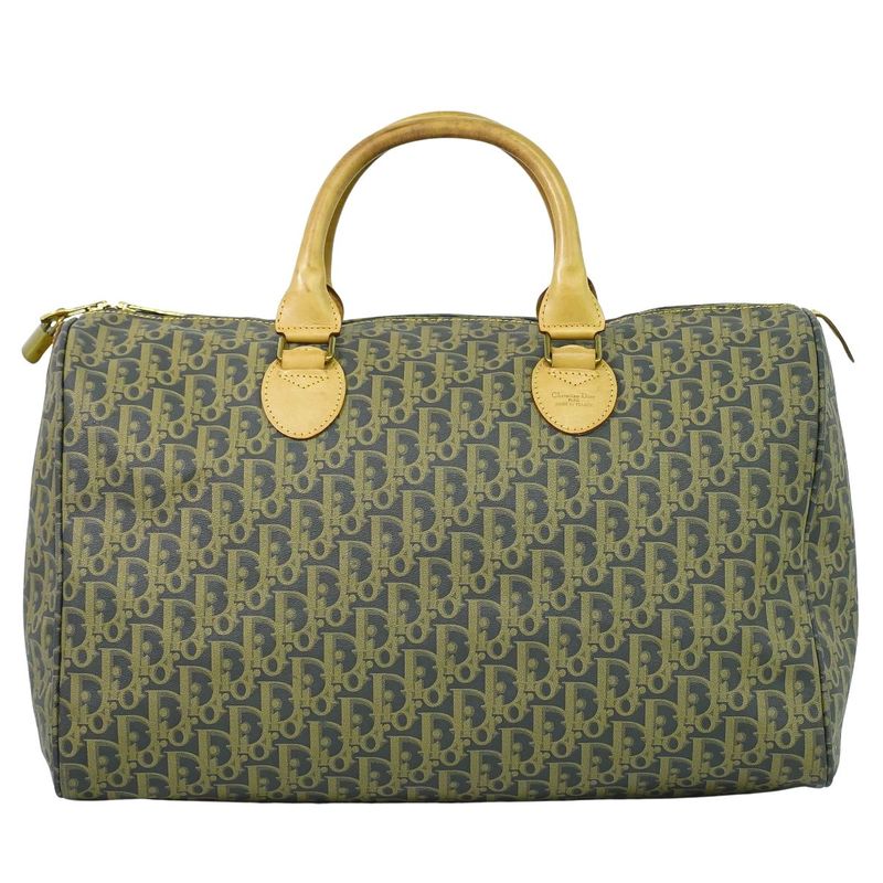 Authentic Christian DIOR Trotter Boston Bag Handbag Travel Bag Canvas Beige