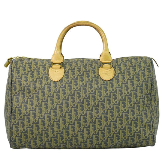 Authentic Christian DIOR Trotter Boston Bag Handbag Travel Bag Canvas Beige