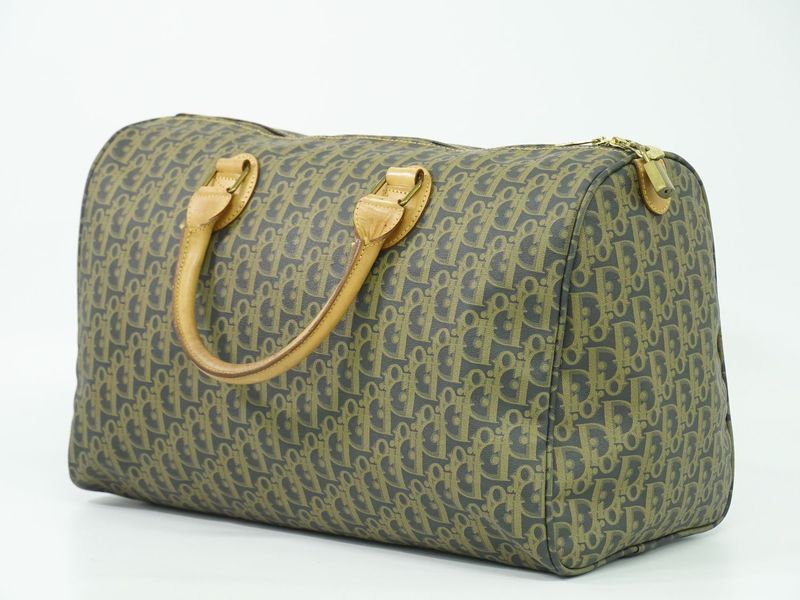 Authentic Christian DIOR Trotter Boston Bag Handbag Travel Bag Canvas Beige