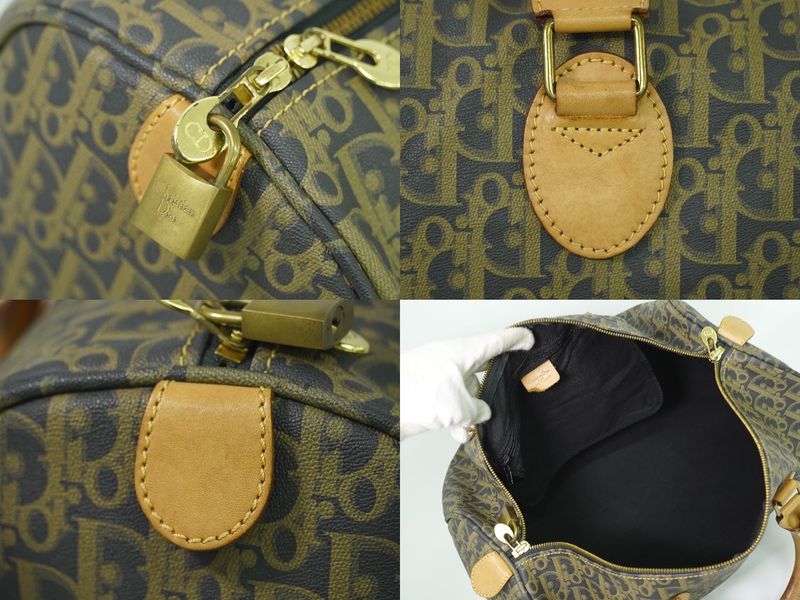 Authentic Christian DIOR Trotter Boston Bag Handbag Travel Bag Canvas Beige