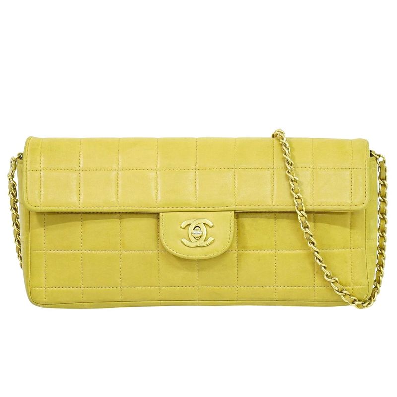 Authentic Chanel Chocolate Bar Chain Shoulder Bag Leather Beige Chocolate Bar