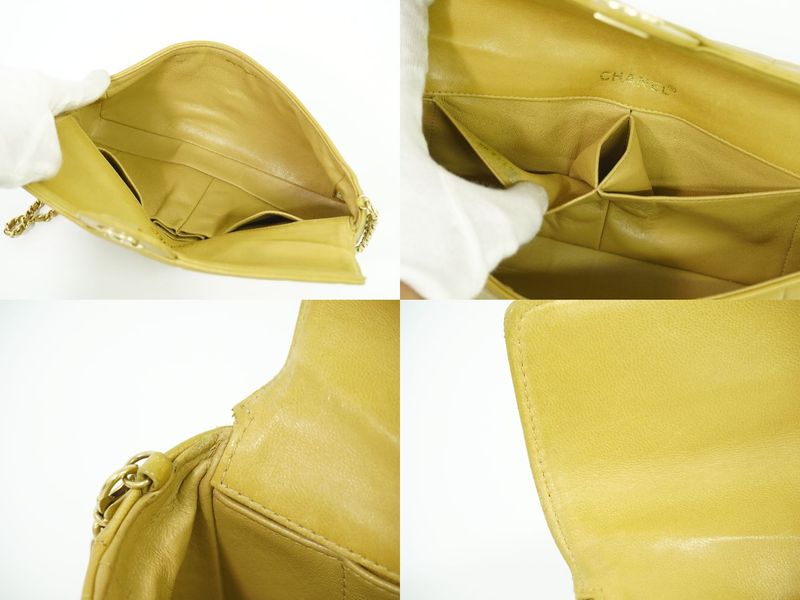 Authentic Chanel Chocolate Bar Chain Shoulder Bag Leather Beige Chocolate Bar