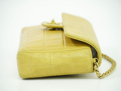 Authentic Chanel Chocolate Bar Chain Shoulder Bag Leather Beige Chocolate Bar