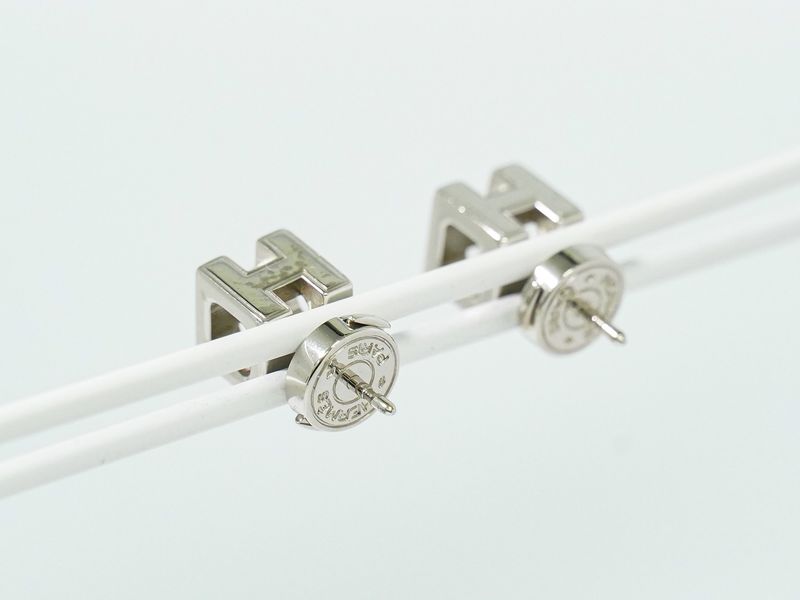 Authentic Hermes H Cube Earrings Metal Silver Hardware Orange Accessories