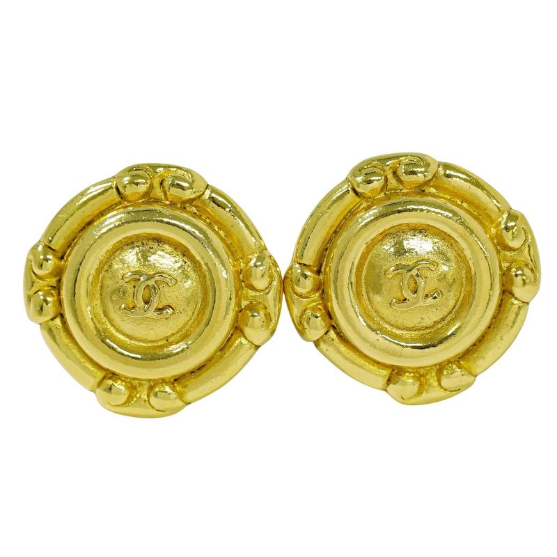 Authentic Chanel Coco Mark Earrings GP Gold Plated Coco Mark Accessories