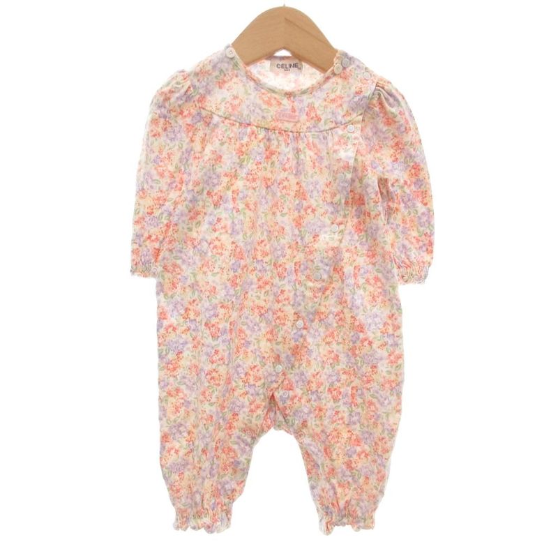 Celine 2-piece Set Romper Cardigan 70 80 Long Sleeves Floral Pink AE - GY14