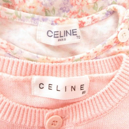 Celine 2-piece Set Romper Cardigan 70 80 Long Sleeves Floral Pink AE - GY14