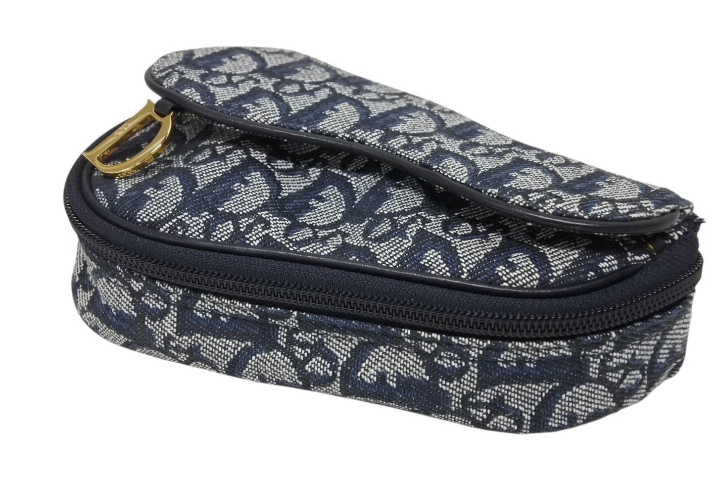 Dior Saddle Pouch Trotter Pattern Canvas Leather Navy Gold — view 4