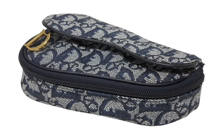 Dior Saddle Pouch Trotter Pattern Canvas Leather Navy Gold — view 4