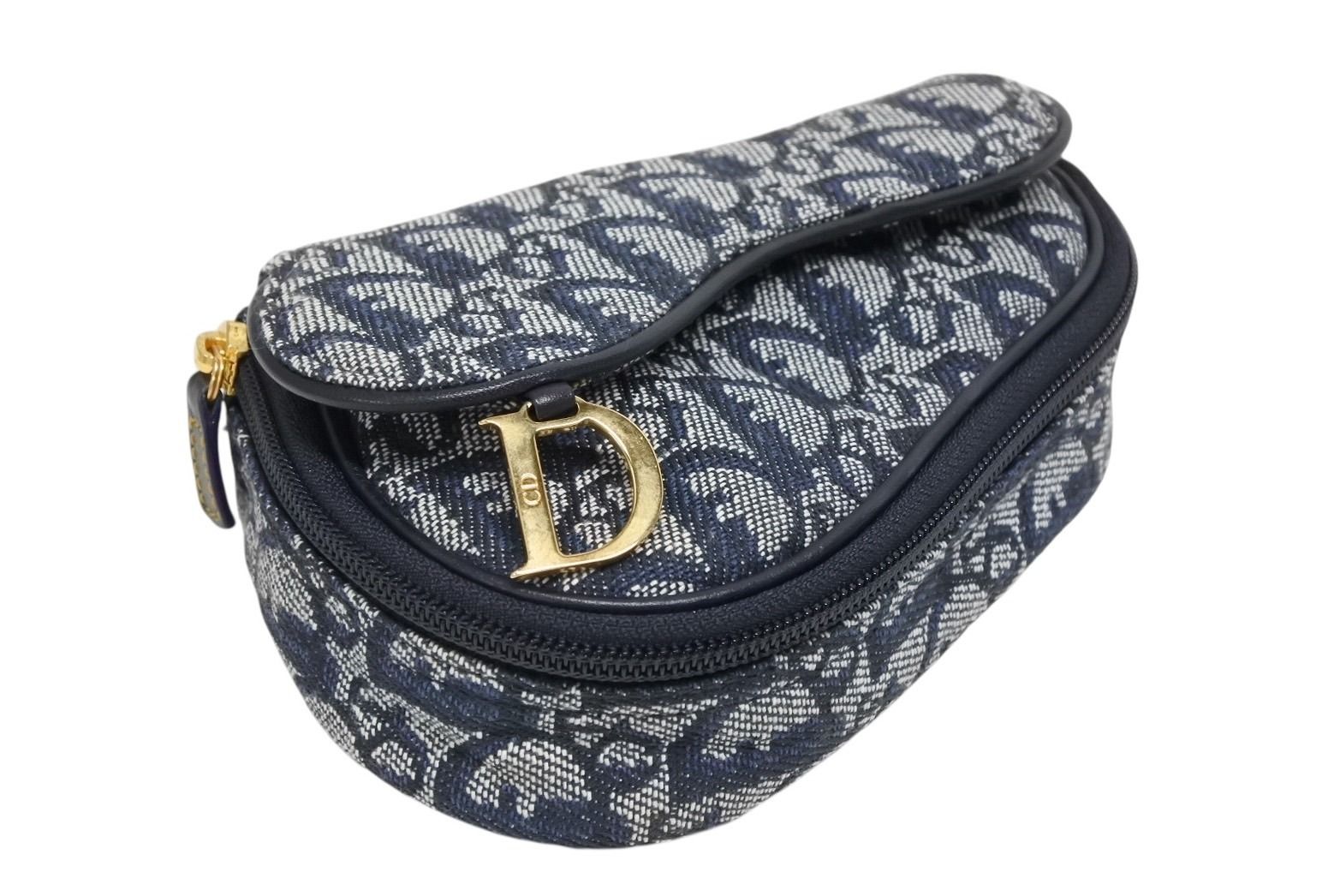 Dior Saddle Pouch Trotter Pattern Canvas Leather Navy Gold — view 3