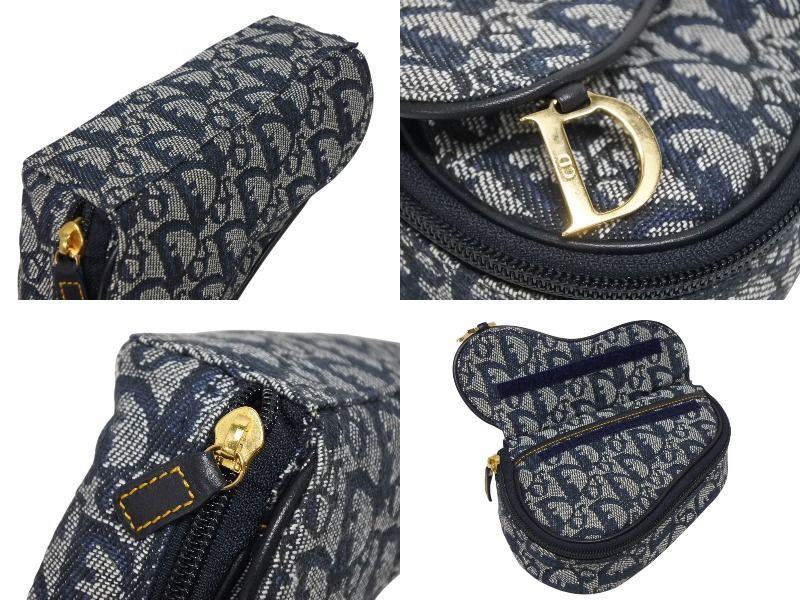 Dior Saddle Pouch Trotter Pattern Canvas Leather Navy Gold — view 6