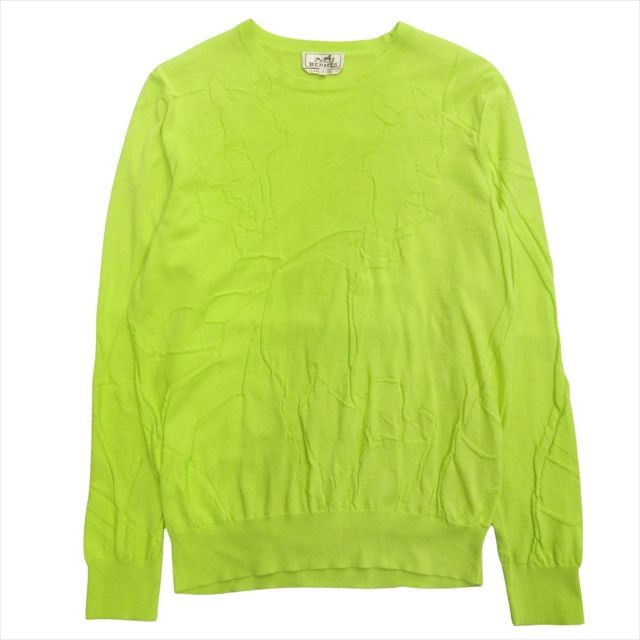 Hermes Horse Jacquard Crewneck Knit Sweater Cotton Horse 2021 L Lime Green Men's
