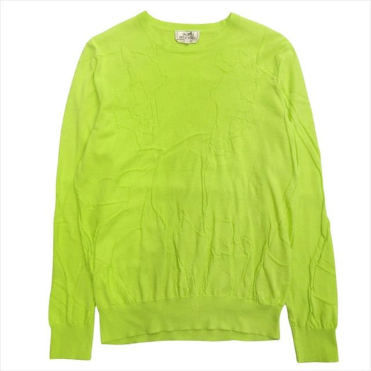 Hermes Horse Jacquard Crewneck Knit Sweater Cotton Horse 2021 L Lime Green Men's