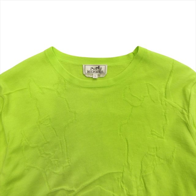 Hermes Horse Jacquard Crewneck Knit Sweater Cotton Horse 2021 L Lime Green Men's