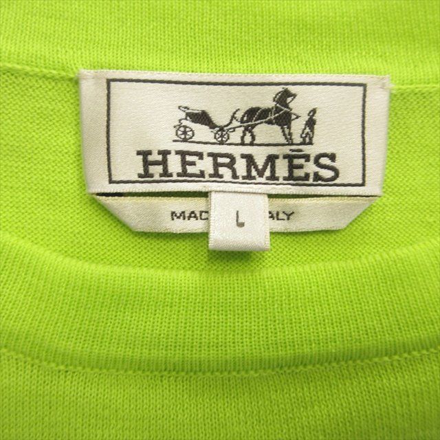 Hermes Horse Jacquard Crewneck Knit Sweater Cotton Horse 2021 L Lime Green Men's