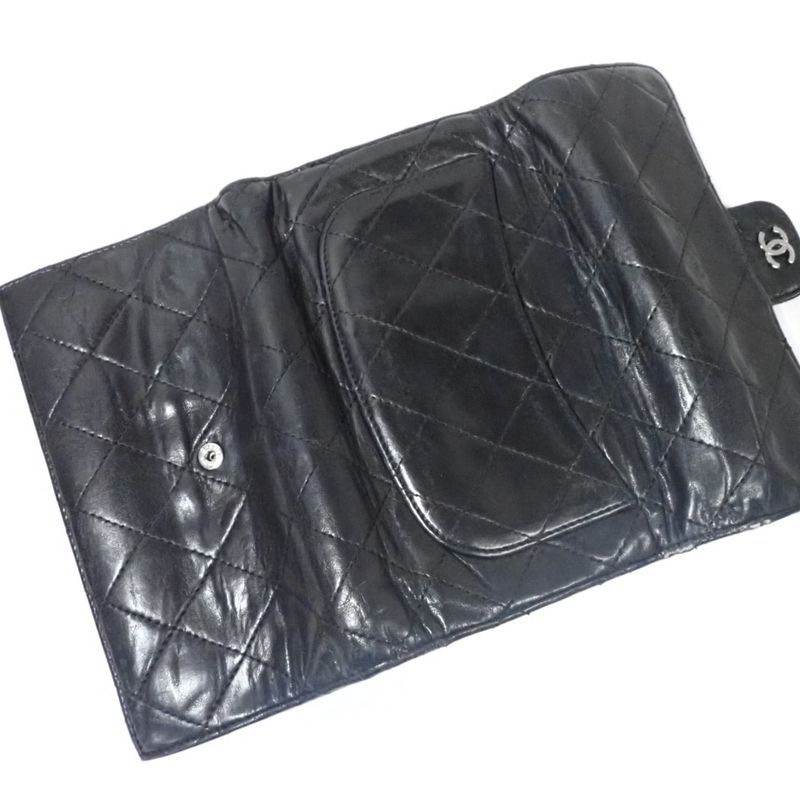 Chanel Long Wallet Matelasse A31506 Black Silver Hardware Lambskin