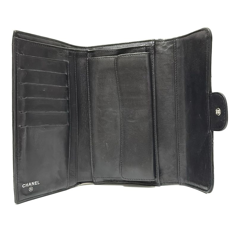 Chanel Long Wallet Matelasse A31506 Black Silver Hardware Lambskin