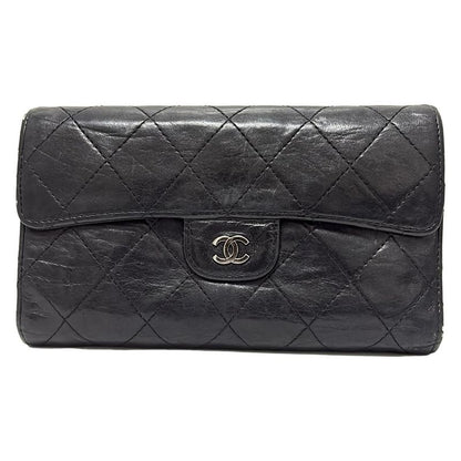 Chanel Long Wallet Matelasse A31506 Black Silver Hardware Lambskin