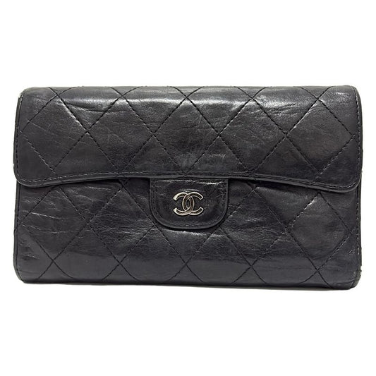 Chanel Long Wallet Matelasse A31506 Black Silver Hardware Lambskin