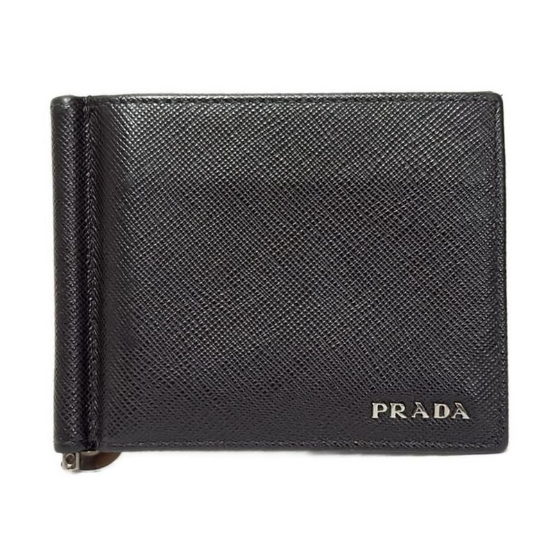 Prada Wallet - Black Leather With Money Clip