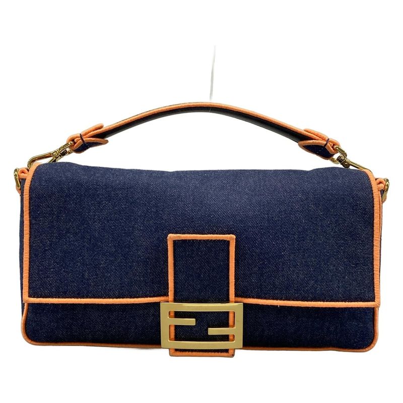 Fendi Handbag Baguette Large 8br771 Navy And Orange