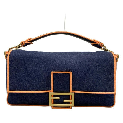 Fendi Handbag Baguette Large 8br771 Navy And Orange