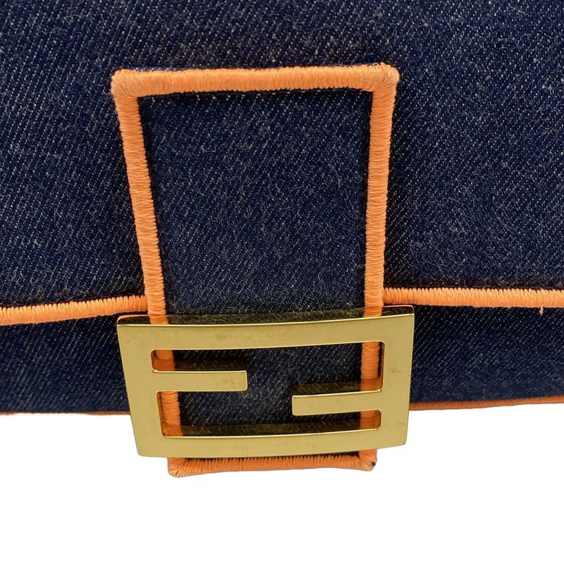 Fendi Handbag Baguette Large 8br771 Navy And Orange