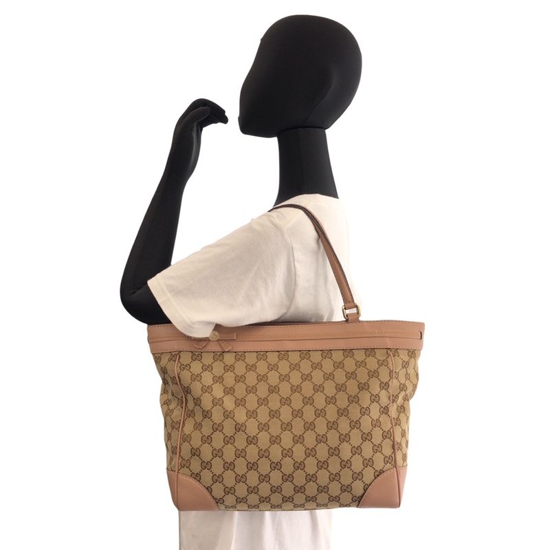 Gucci Mayfair Beige Pink GG Canvas Leather 257061 Tote Bag Shoulder Bag Women