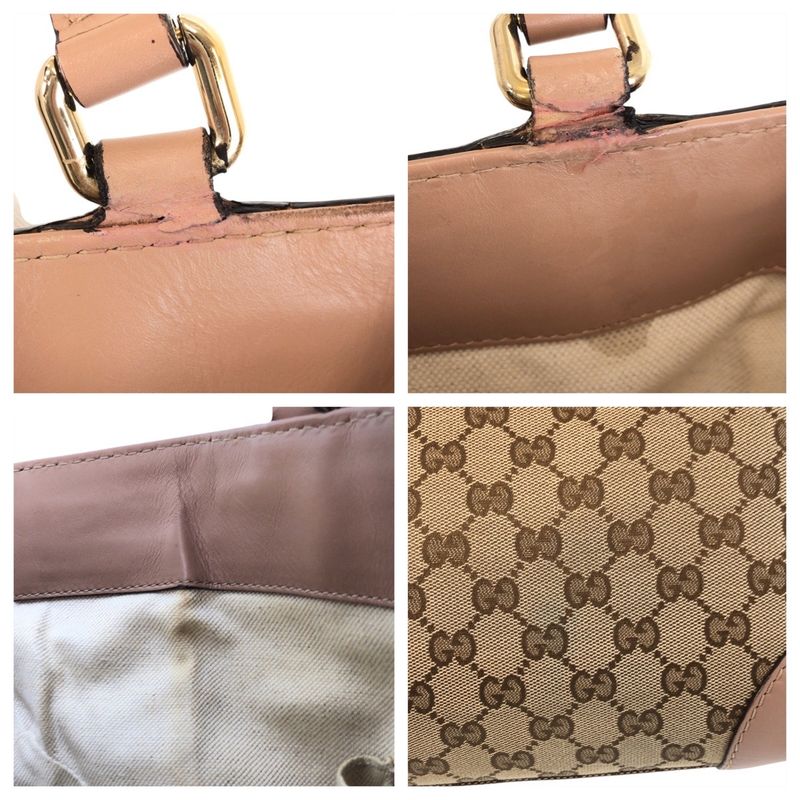 Gucci Mayfair Beige Pink GG Canvas Leather 257061 Tote Bag Shoulder Bag Women