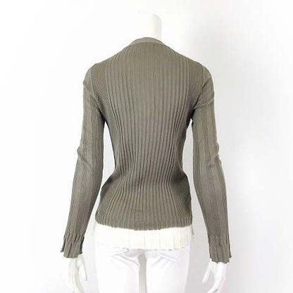 Prada Cardigan Cotton Long Sleeve Ribbed Knit Flared Bicolor M 42 Khaki Off