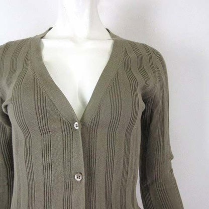 Prada Cardigan Cotton Long Sleeve Ribbed Knit Flared Bicolor M 42 Khaki Off
