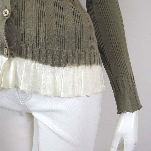 Prada Cardigan Cotton Long Sleeve Ribbed Knit Flared Bicolor M 42 Khaki Off