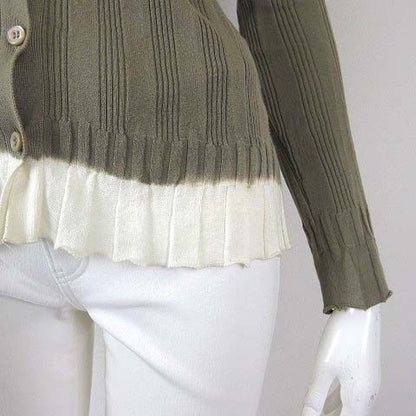 Prada Cardigan Cotton Long Sleeve Ribbed Knit Flared Bicolor M 42 Khaki Off