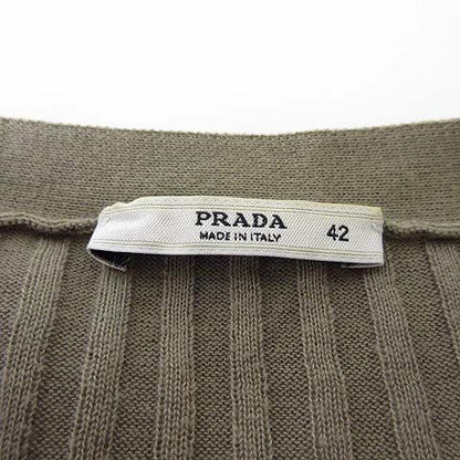 Prada Cardigan Cotton Long Sleeve Ribbed Knit Flared Bicolor M 42 Khaki Off
