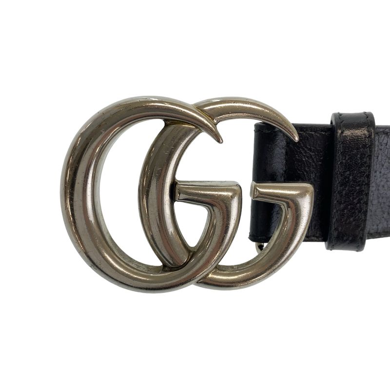 Gucci Marmont GG Logo Black Silver Hardware Leather 525040 Belt Buckle 85cm