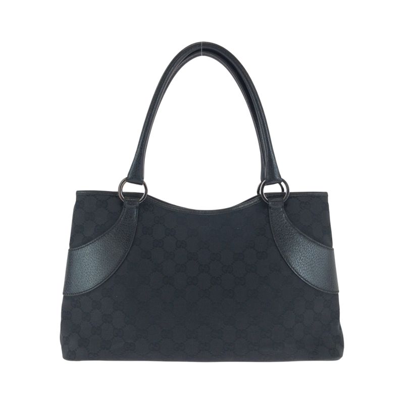 Gucci Black Silver Hardware GG Canvas 113015 Tote Bag Handbag Women 506336