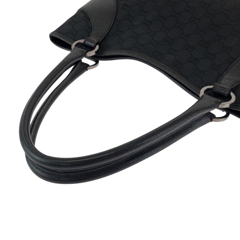 Gucci Black Silver Hardware GG Canvas 113015 Tote Bag Handbag Women 506336