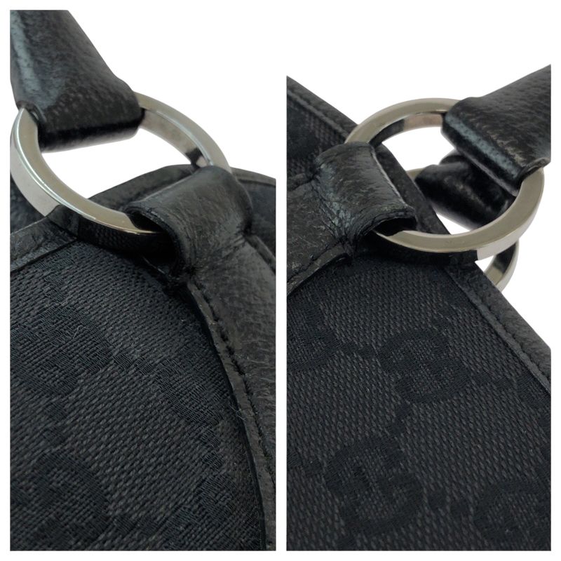 Gucci Black Silver Hardware GG Canvas 113015 Tote Bag Handbag Women 506336
