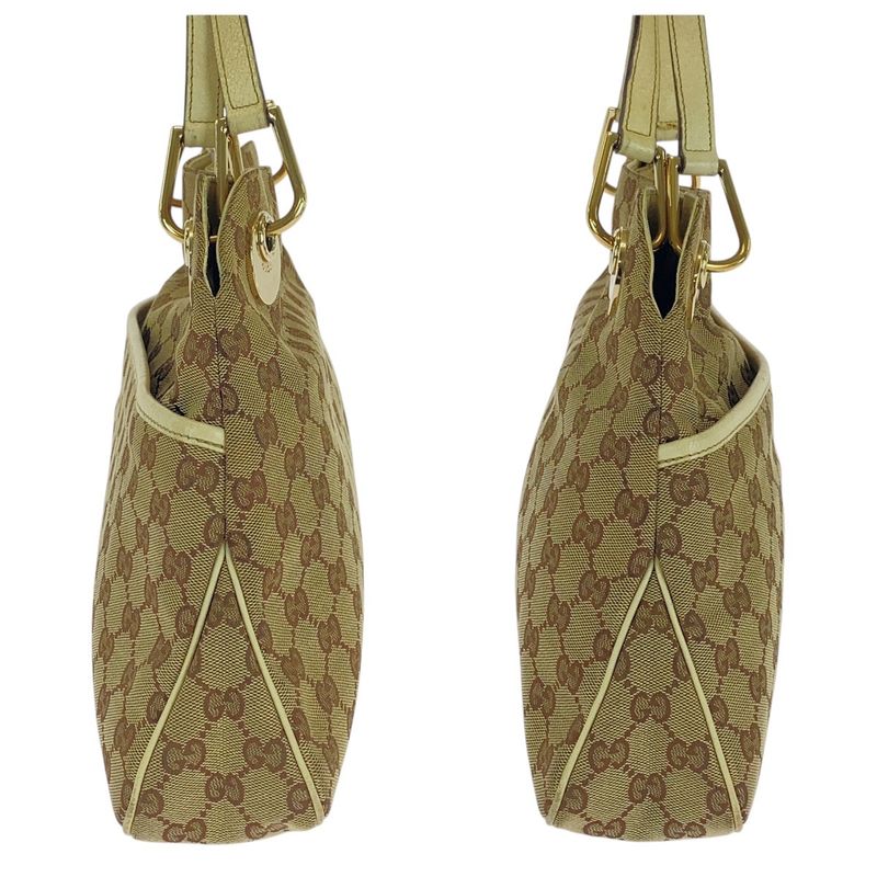 Gucci Beige Ivory Gold Hardware GG Canvas Leather Tote Bag Shoulder Bag Women