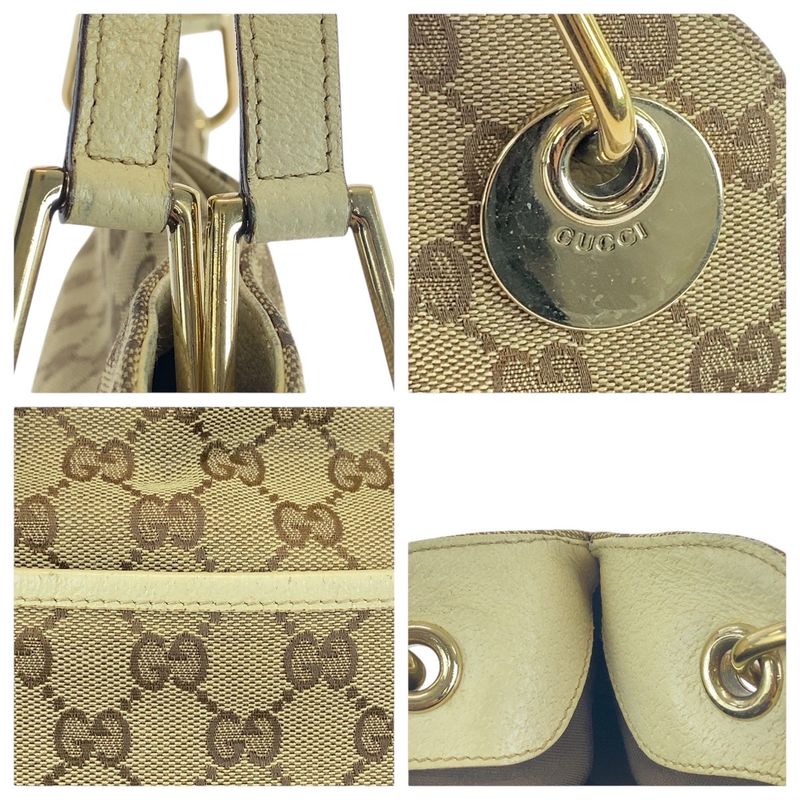 Gucci Beige Ivory Gold Hardware GG Canvas Leather Tote Bag Shoulder Bag Women