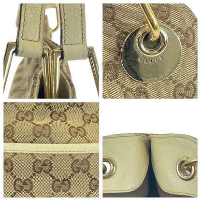 Gucci Beige Ivory Gold Hardware GG Canvas Leather Tote Bag Shoulder Bag Women