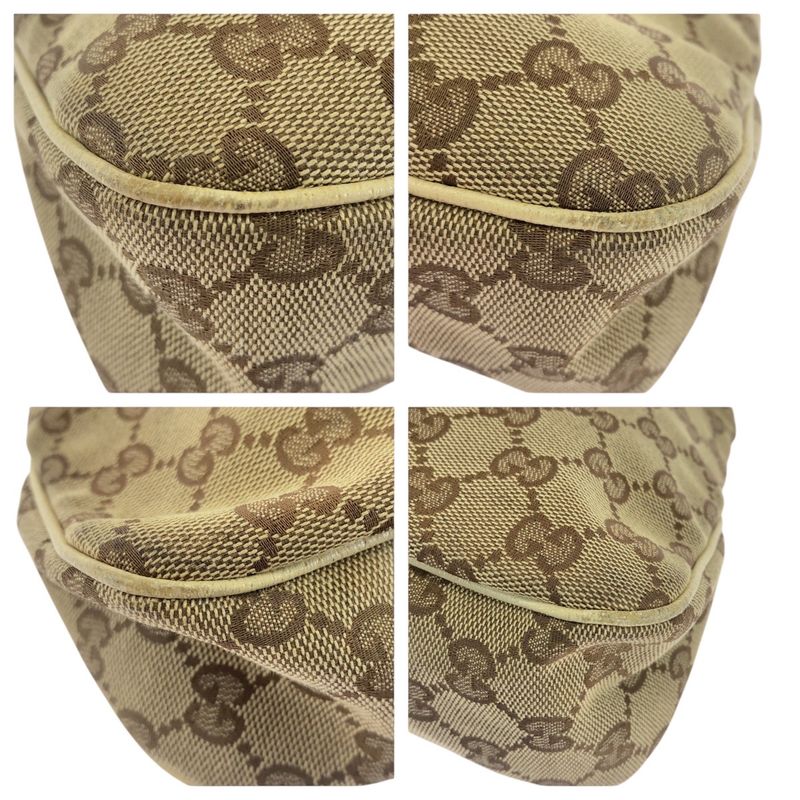 Gucci Beige Ivory Gold Hardware GG Canvas Leather Tote Bag Shoulder Bag Women