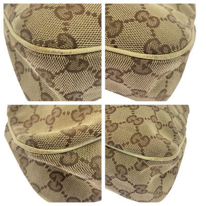 Gucci Beige Ivory Gold Hardware GG Canvas Leather Tote Bag Shoulder Bag Women