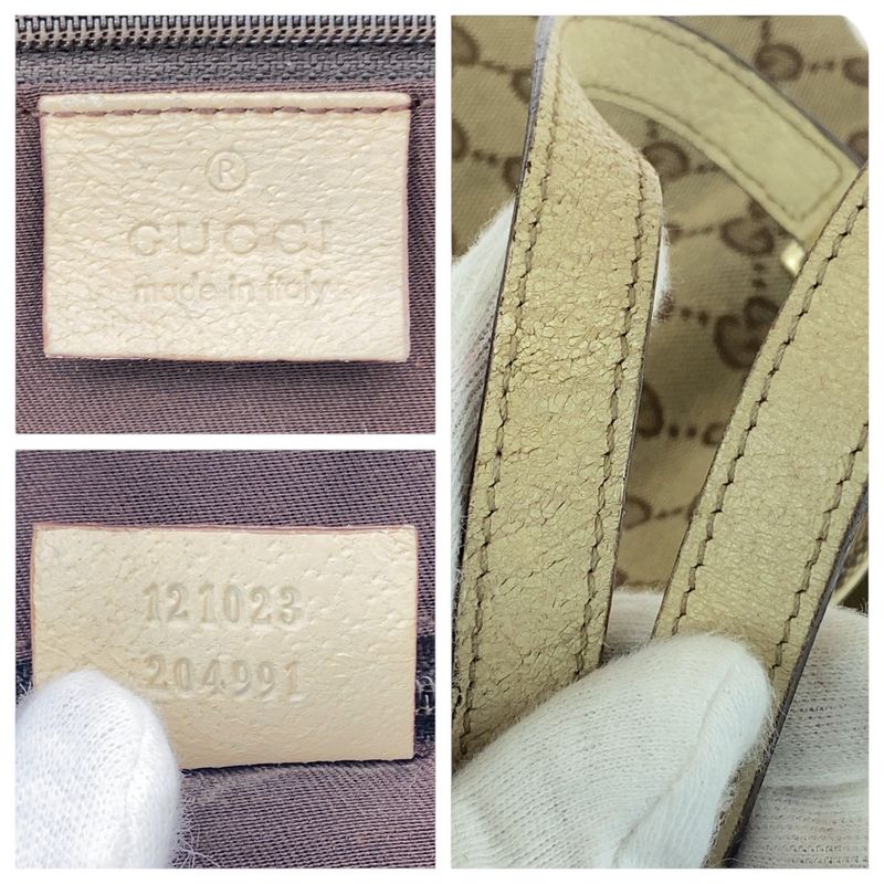 Gucci Beige Ivory Gold Hardware GG Canvas Leather Tote Bag Shoulder Bag Women