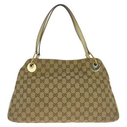 Gucci Beige Ivory Gold Hardware GG Canvas Leather Tote Bag Shoulder Bag Women