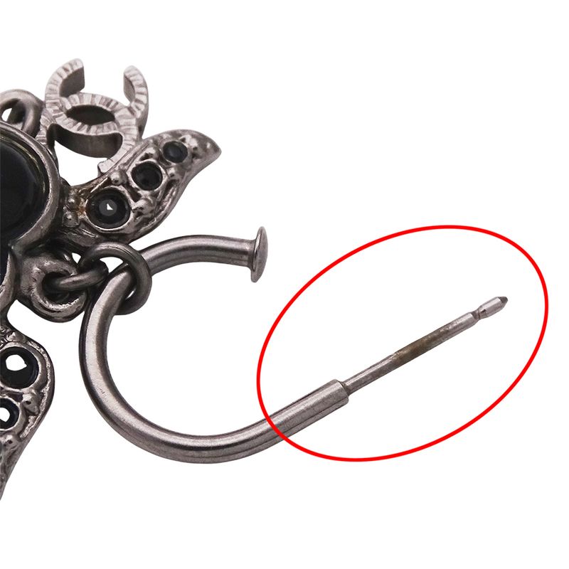 Chanel Earrings Women's Brand Rhinestone Silver Black Heart Coco Mark Stylish