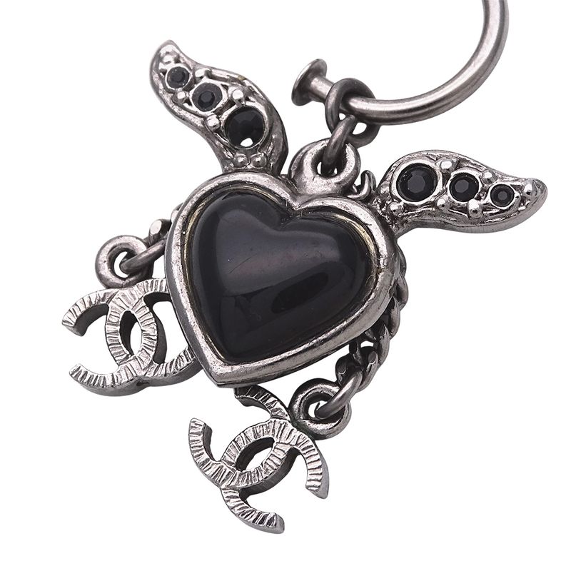 Chanel Earrings Women's Brand Rhinestone Silver Black Heart Coco Mark Stylish