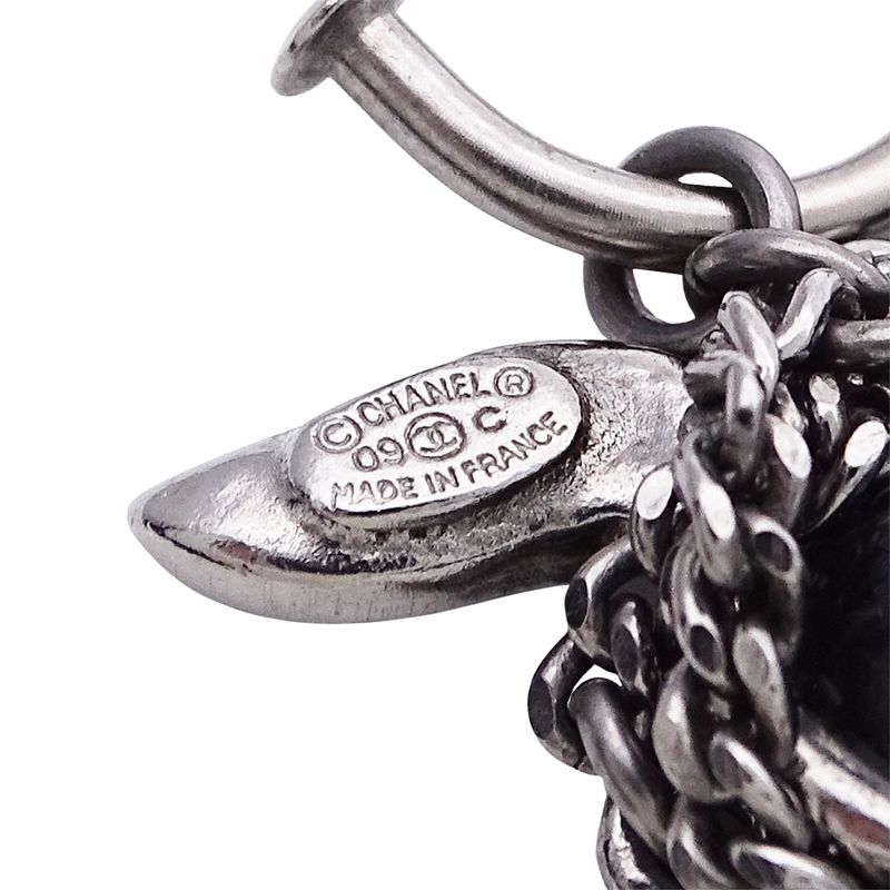 Chanel Earrings Women's Brand Rhinestone Silver Black Heart Coco Mark Stylish