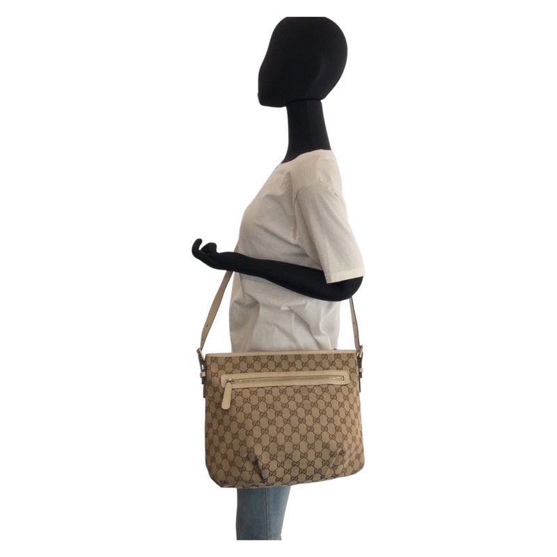 Gucci Beige Ivory Gold Hardware GG Canvas Leather 388930 Shoulder Bag Messenger