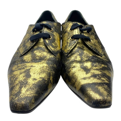 Chanel Xg34275 Loafers Metallic Oxford Coco Mark Logo Leather Shoes Gold Brown